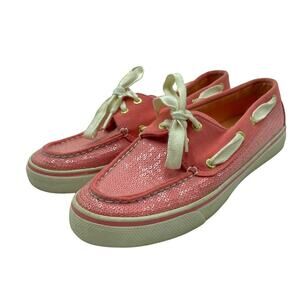 Sperry Top-Sider Bahama Boat Shoes‎ Coral Sequin Jersey Size 6.5 Women's